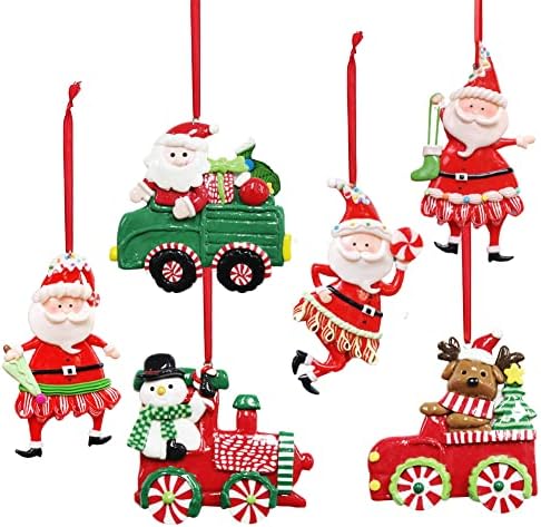 BİNBE 6 Adet Noel Ağacı Süsleme Noel Asılı Süslemeleri Polimer Kil Noel Baba Kardan Adam Ren Geyiği Noel Süs Kolye