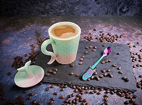 Denizkızı kupa, kuyruk kapağı ve renkli denizkızı tatlı kaşığı ile 16 oz seramik kahve kupa, Cappuccino fincan çay
