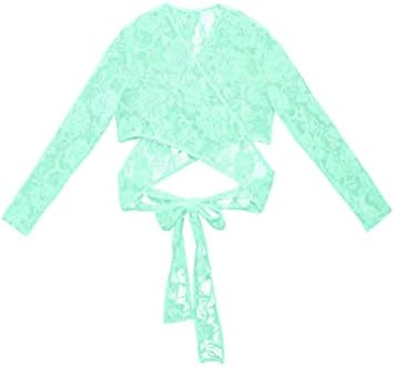 FEESHOW Çocuk Kız Geri Bağları Düğüm Uzun Kollu Dantel Örme Wrap Top Mayoları Bale Latin Dans Elbise Hırka Kazak