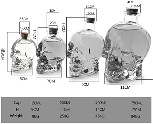 Cam Kafatası Sürahi, Kristal Kafatası Votka Şişesi, Kafatası viski bardağı Şişe, Erkekler için Hediyeler (120 ml,