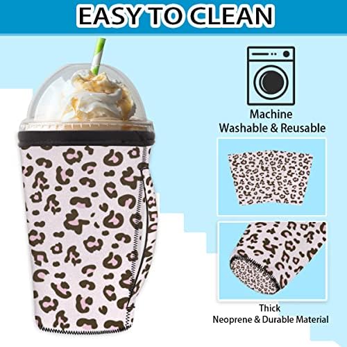 Leopar Baskı Yeniden Kullanılabilir Buzlu Kahve kupa kılıfı Neopren Saplı 18 - 20oz Soğuk Sıcak İçecekler İçecekler