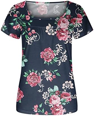Kızlar Salonu Bluzlar Kısa Kollu Üstleri Kare Boyun Spandex Çiçek Grafik Sonbahar Yaz Bluzlar 2023 Giyim VO