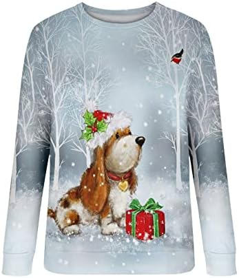 Noel Kazak Bayan, Mutlu ve Parlak Noel Üstleri Sevimli Kazak Gömlek Crewneck Kazak Uzun Kollu Tatil Gömlek