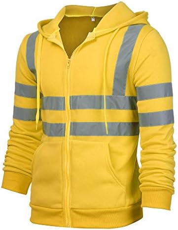 WENKOMG1 Unisex Yansıtıcı Hoodie Yüksek Görünürlük Giyim Güvenlik Açık Ceket Cep Hafif Kapüşonlu Ceket