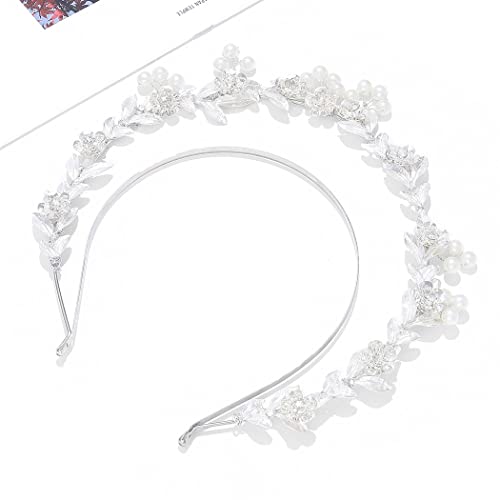 Woeoe Rhinestones İnciler Taç Gümüş Kızlar Yapraklar saç bandı Çiçek Tiara Headdress Gelin Nedime Düğün Parti