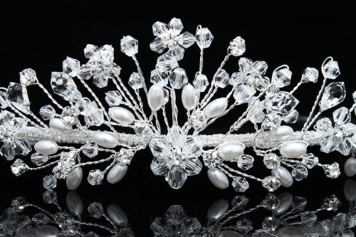 El yapımı Rhinestone Kristal Çiçek Boncuk Gelin Düğün Tiara Taç