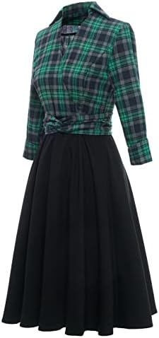 Kadın 1950s Retro Elbise Uzun Kollu V Yaka Rahat Parti Elbise Ekose Baskı Audrey Kokteyl askı elbise Sonbahar Elbiseler