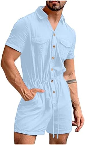 Fanteecy Erkek havai gömleği Setleri Düz Renk Yaka Yaka Düğme Aşağı Gömlek Takım Elbise Yaz Plaj Eşofman 2 Parça Kıyafetler