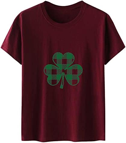 Aziz patrick Günü Üstleri kadın Shamrock Baskı Crewneck Tatil Tees Kısa Kollu Casual İrlandalı Festivali Gömlek Bluz