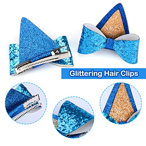 BABORUI Kızlar için 4 ADET Bluye Saç Klipleri, Glitter Köpek Kulak Saç Yay Klipleri Yürümeye Başlayan Kızlar için,