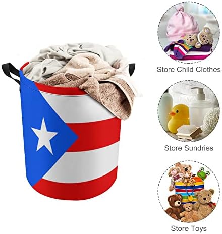Porto Riko Bayrağı çamaşır sepeti İpli Depolama çamaşır sepeti Büyük Oyuncak Organizatör Sepeti