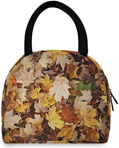 Yalıtımlı öğle yemeği çantası Kadın Sonbahar Yaprakları Akçaağaç Büyük Sızdırmaz Öğle Yemeği Tote omuz askıları ile