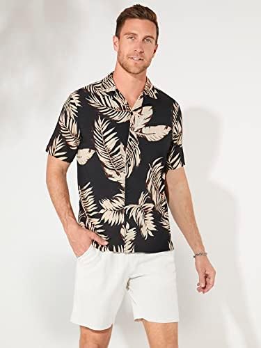 FİOXA İki Parçalı Kıyafetler Erkekler için Erkekler Tropikal Baskı Gömlek ve İpli Bel Şort (Renk: Çok Renkli, Boyut: