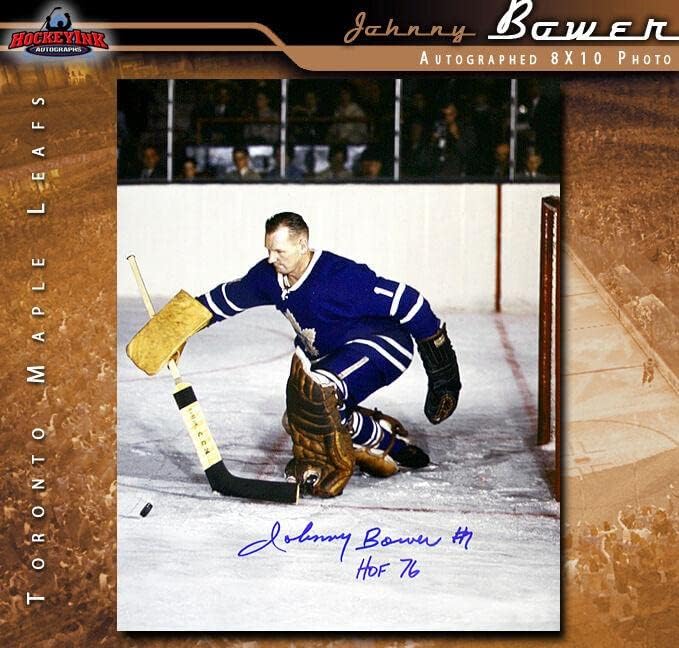 JOHNNY BOWER İmzalı Toronto Maple Leafs 8 x 10 Fotoğraf w/HoF Yazısı -70444-İmzalı NHL Fotoğrafları