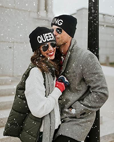 Vıvıphanhy Çiftler Siyah Kral Kraliçe Örme Eşleştirme bere şapkalar, Erkek Kadın Kış Skullies Beanies Caps Paketi