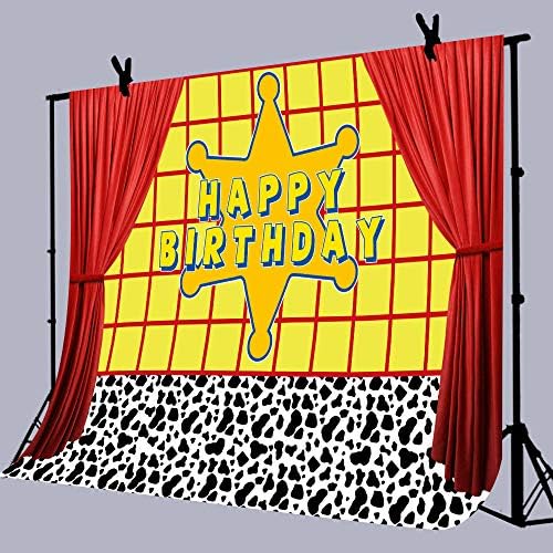 Oyuncak Tema Zemin Sarı Izgara Mutlu Yıllar Parti Fotoğrafçılığı için, 9x6FT, kırmızı Perde Karikatür Erkek Çocuk