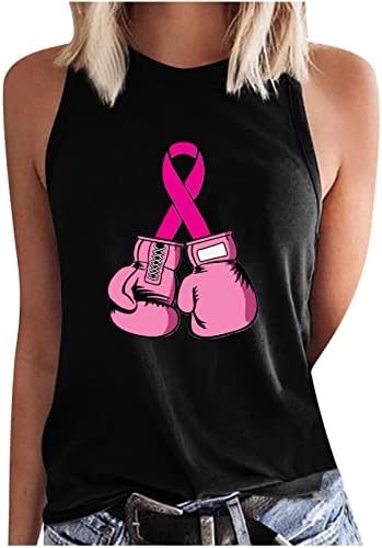Siyah Meme Kanseri Kaşkorse Tankı Salonu Üstleri Genç Kızlar için Kolsuz Ekip Boyun Spandex Grafik Bluzlar Yelek Tee