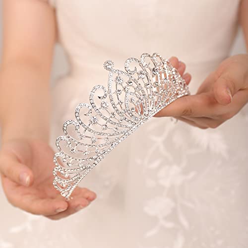JWICOS Gümüş Tiara Taç Kadınlar için Rhinestone Kafa Başlığı Princesss saç tacı Gelinler için Gelin Düğün Tiara Balo