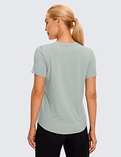CRZ YOGA Bayan Pıma Pamuk kısa kollu gömlek V Boyun T-Shirt Casual Egzersiz Üstleri Spor Giyim