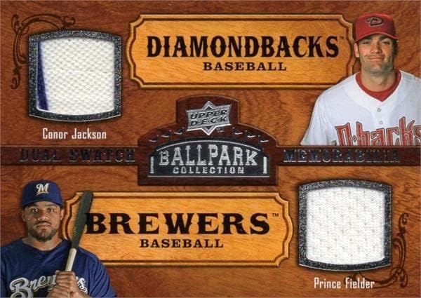 Prens Fielder & Conor Jackson oyuncu yıpranmış jersey yama beyzbol kartı (Brewers, Diamondbacks) 2008 Üst Güverte