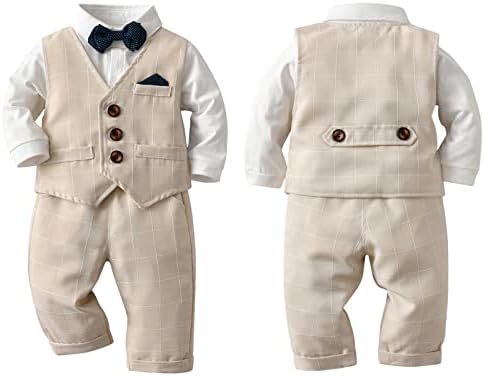 amokk Erkek Bebek resmi giysi Takım Elbise 1st 2nd Doğum Günü Beyefendi Kıyafetler Vaftiz Vaftiz Papyon ve Yelek pantolon