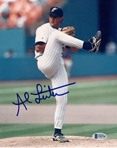 Al Leiter İmzalı Florida Marlins 8x10 Fotoğraf Beckett Kimliği Doğrulandı-İmzalı MLB Fotoğrafları