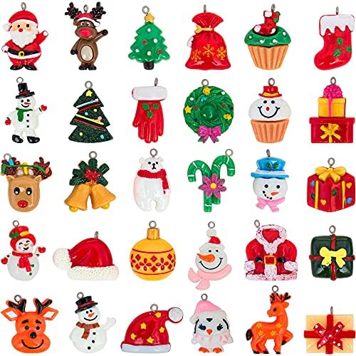 30 Adet Mini Noel Süsleri Reçine Küçük Noel Ağacı Süsleri Mini Ağaç için Minyatür Süsler Küçük Noel Figürleri-Santa