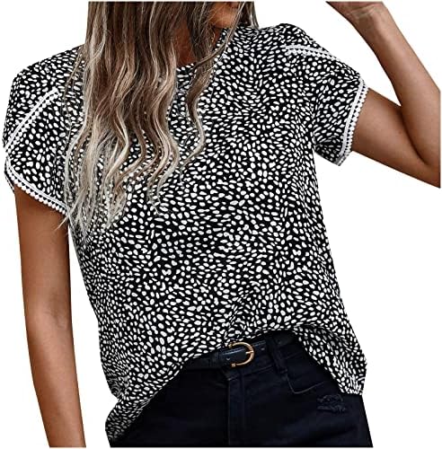Bayan Salonu Üstleri Kısa Kollu Bluz Tişörtleri Ekip Boyun Grafik Gevşek Fit Polka Dot Sonbahar Yaz Üstleri Giyim