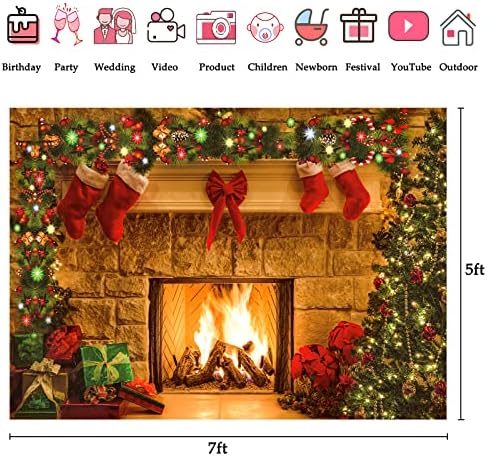 7×5 FT Noel Zemin Şömine fotoğraf arka fonu Resimler için, Kırışık Ücretsiz Kumaş İç Noel Ağacı Çorap Dekor Fotoğraf