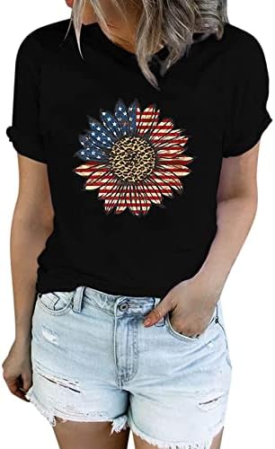 4th Temmuz T-Shirt Kadınlar için Kısa Kollu O Boyun Tunikler Tops Amerikan Bayrağı Çizgili Kravat Boya Vatansever
