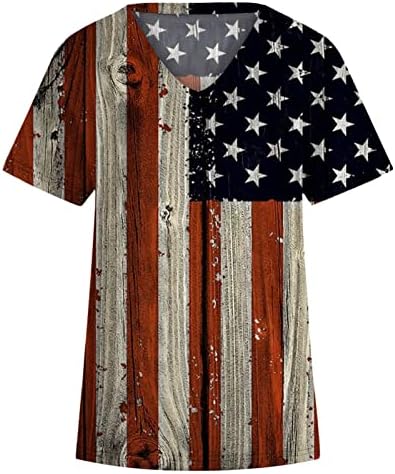 Batı Gömlek Kadınlar için Amerikan Bayrağı Baskı Üstleri V Boyun Kısa Kollu T Shirt 4th Temmuz Bağımsızlık Günü Bluzlar