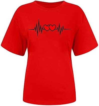 Kadın Yumuşak Rahat Giyim Moda Pamuk Kalp Grafik Üst T Shirt Yaz Sonbahar Kısa Kollu Tee Kızlar için J7 J7