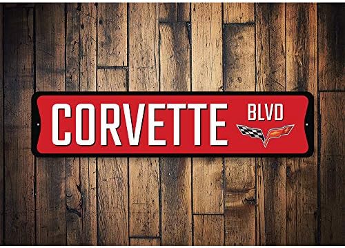 Chevy Corvette Blvd Metal Tabela, Yenilik Araba Tabelası, Garaj Dekoru - 4 x 18 inç