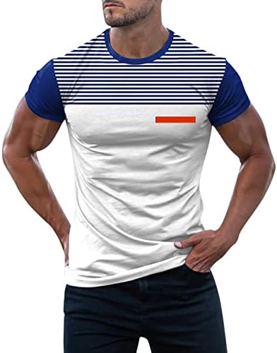 ZDFER Erkek Kısa Kollu Kas T-Shirt Şerit Patchwork Spor Egzersiz Tee Gömlek Pamuk Ekip Boyun Atletik Yaz Üstleri