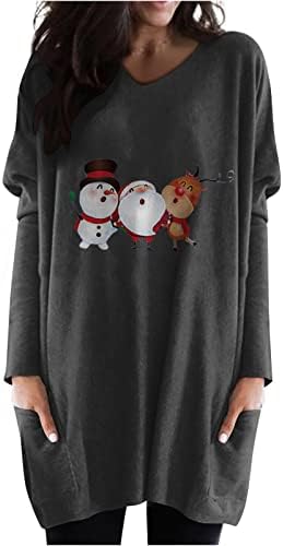 Merry Christmas Tunik Dree Kadınlar için Tops Gevşek Kazak Kazak Flowy Tee Gömlek Ekose Noel Ağacı Grafik Hediye Bluz