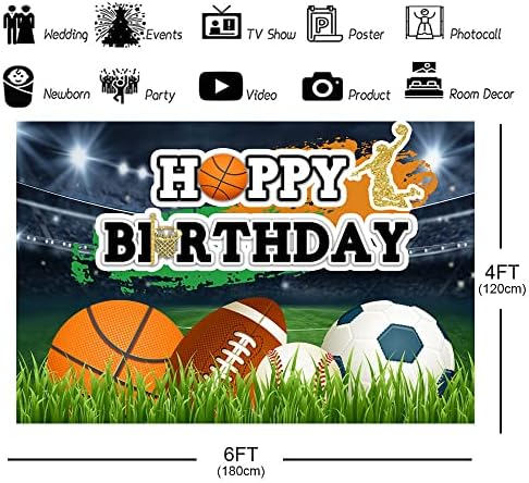 Ticuenicoa 9×6ft Spor Doğum Günü Backdrop Erkek Futbol Basketbol Beyzbol Çocuklar Doğum Günü Arka Plan Çocuklar Spor