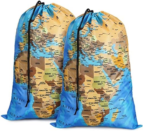 Çamaşır torbası 2 Adet 22x16 İnç Dünya Haritası Seyahat çamaşır torbası s Ağır Büyük çamaşır torbası İpli Seyahat
