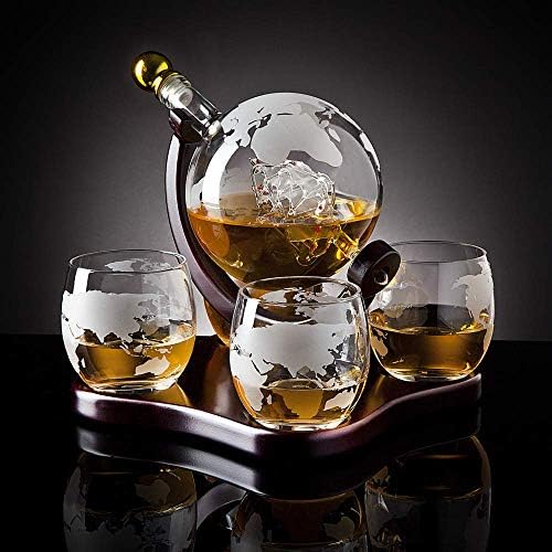 Viski Sürahi Küre Seti 4 Kazınmış Küre Viski Bardağı Likör, Viski, Bourbon, Votka, Erkekler için Hediyeler - 850ml
