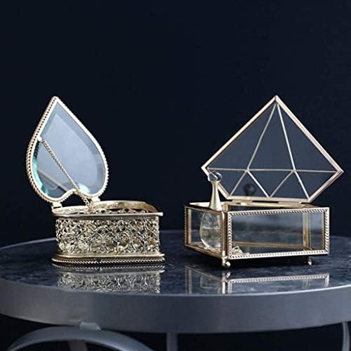 Yalych Mücevher Kutusu Mücevher Kutuları Altın Cam Şeffaf Metal Mücevher Kutusu Biblo Küçük Kutu Kalp Ve Elmas Şekli.