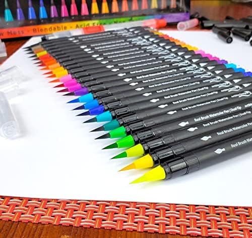 25 Çift uçlu suluboya fırçası kalem-Her kalemde hem gerçek kıl fırçalar hem de ince uçlar, 2 Bonus su fırçası, suluboya