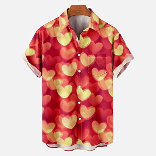 Erkek Düğme Aşağı Hawaii Gömlek Sevgililer Günü Kısa Kollu Cep Aloha Plaj Gömlek Baskı Düğmesi Bowling Gömlek