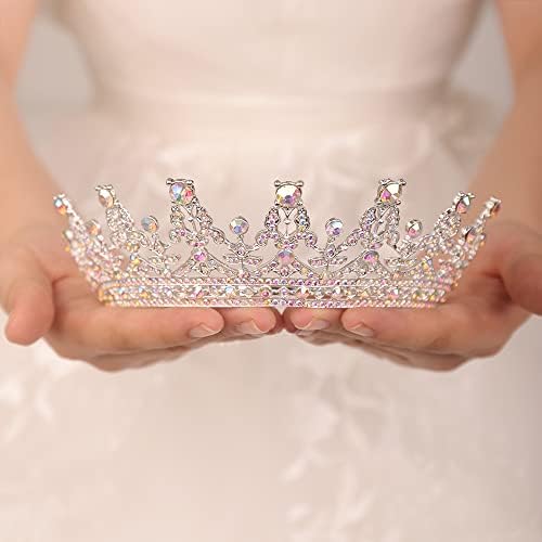 Wekicici Kraliçe Prenses Taç Tiara Kristal Taç Temizle Rhinestone Pageant Taç saç aksesuarları ile Kadınlar için Kız