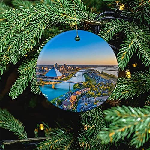 Promini Yuvarlak Hatıra Memphis Tennessee TN Downtown Drone Skyline Noel Süsler Noel Dekorasyon Seramik Noel Ağacı
