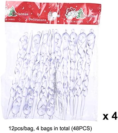 Liangxiang 48 PCS Temizle Saçağı Süsler, Noel Cam Saçağı Kış Dekorasyon Dişli Buz Şerit Ağacı Dekoratif Asma için