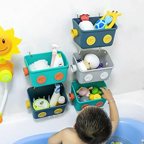 LUFOFOX Banyo Oyuncak Depolama Organizatör Sepeti, 3 Kat Renkli Robot Modelleme Duvara Monte Çocuklar Asılı duş rafı