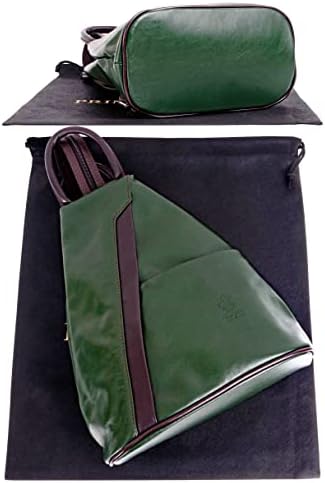 PRİMO SACCHİ İtalyan Yumuşak Deri Koyu Yeşil ve Kahverengi Üst Kolu omuzdan askili çanta Sırt Çantası Sırt Çantası