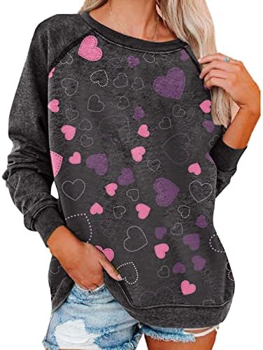 Sevgililer Günü Hediyesi Uzun Kollu Gömlek Kadınlar için Raglan Çiçek Baskılı Bir Omuz Gömlek Üst Crewneck Tişörtü