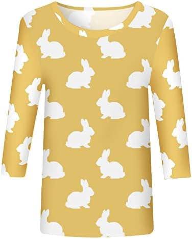 Paskalya Gömlek Kadınlar için Sevimli Tavşan Tavşan Grafik Baskı T-Shirt 3/4 Kollu Casual Bluz Yaz Yuvarlak Boyun