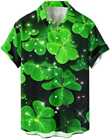 DSODAN Aziz patrick Günü Erkek Düğme Aşağı Gömlek Kısa Kollu Rahat Plaj Üstleri Yeşil Grafik Düzenli Fit Bowling Gömlek