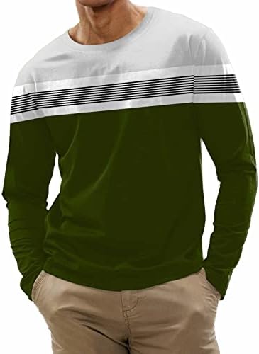 Xiloccer Gömlek Erkek Moda Rahat Spor Çizgili Dikiş Dijital Baskı Yuvarlak Boyun T Gömlek uzun kollu erkek gömlek